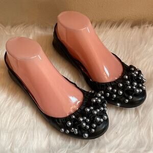 Jeffrey Campbell Ruffle Beads Shoes Black Ballet Flat Leather Round Toe Size 7